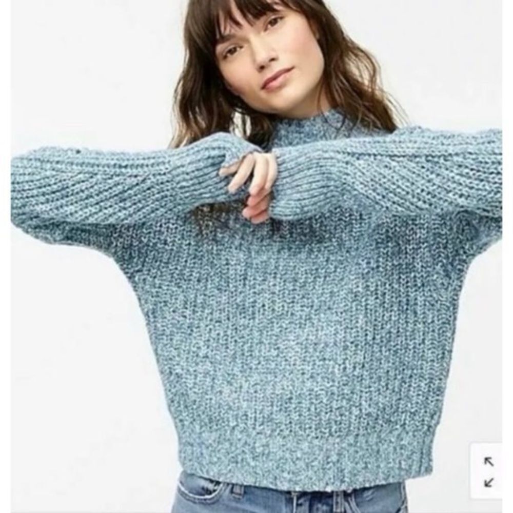 J. Crew Chunky Sweater Marled Mock Knit Donegal Blue XXL